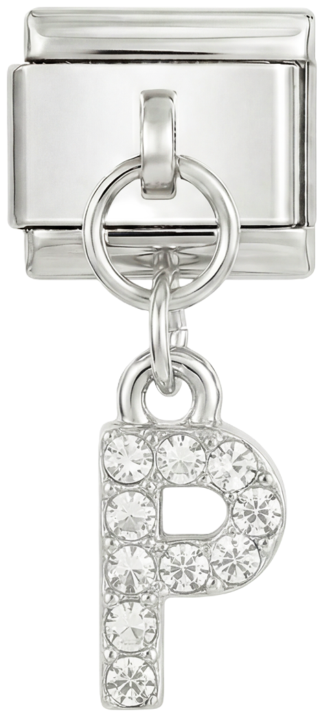 Letter P with stones, Hanging, on Silver - Letter-P-with-stones-hanging-on-silver.png