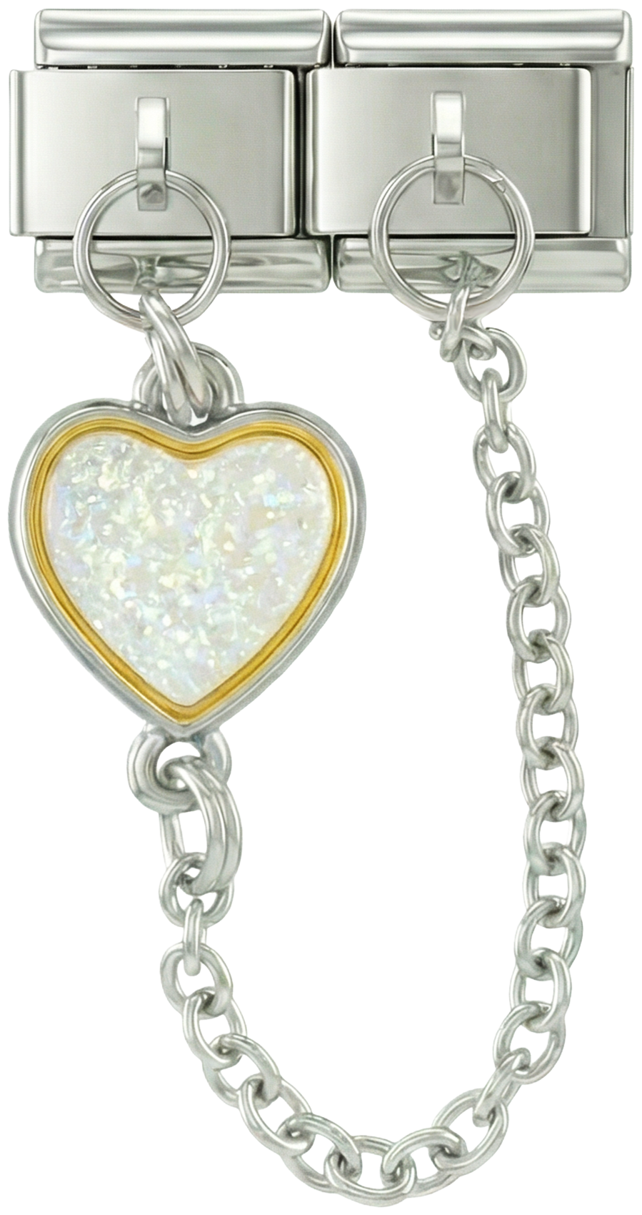 Corazón multicolor, Charms enlazados doblemente, en plata