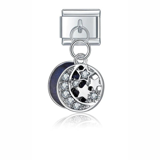 Starry Moon with Stones, on Silver - Charms Official