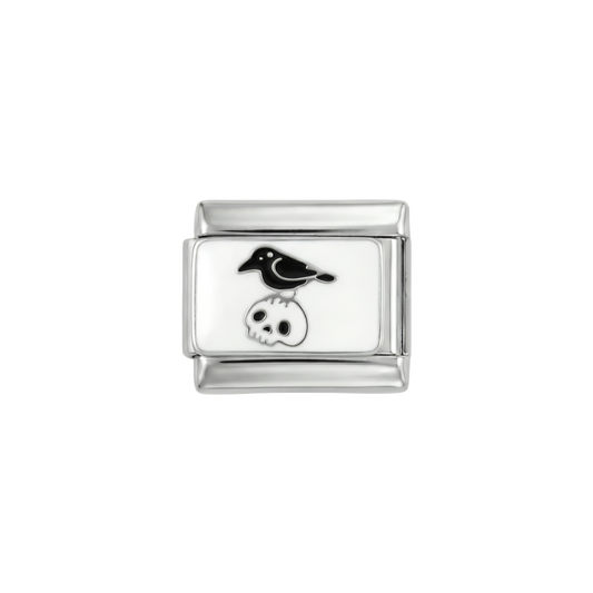 Crow on Skull on Silver