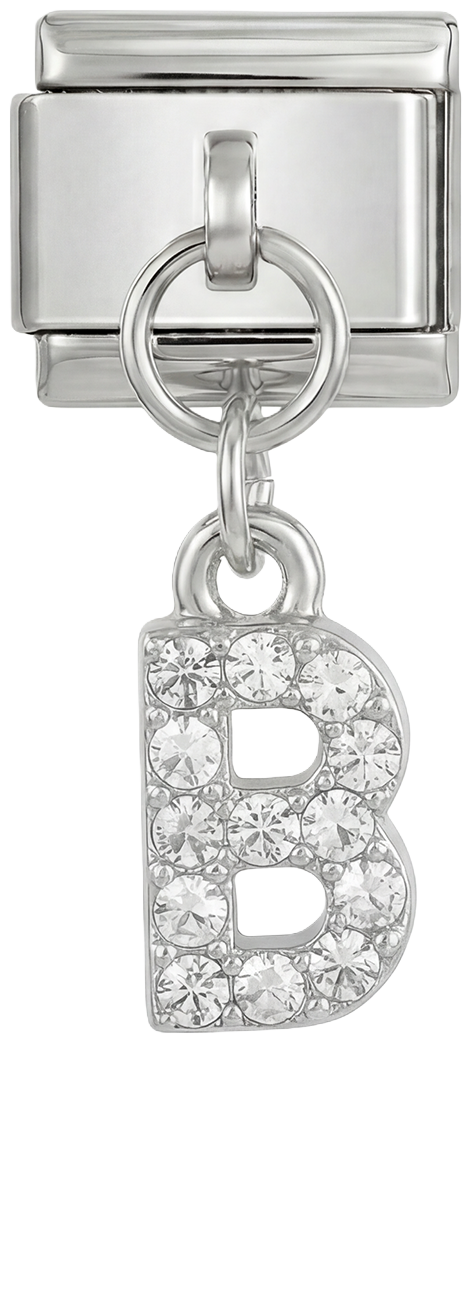 Letter B with stones, Hanging, on Silver - Letter-B-with-stones-hanging-on-silver.png