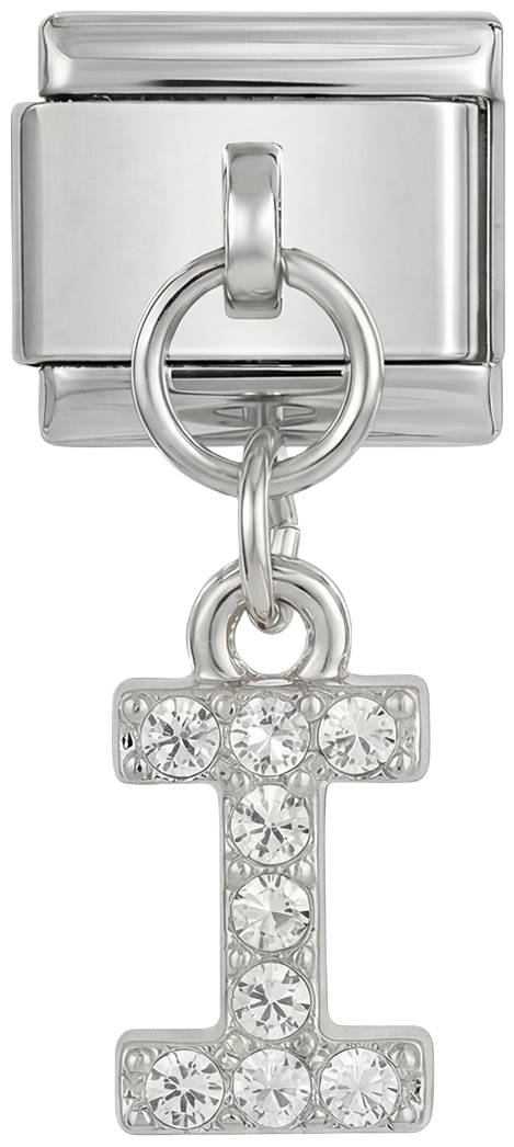 Letter I with stones, Hanging, on Silver - Letter-I-with-stones-hanging-on-silver.png
