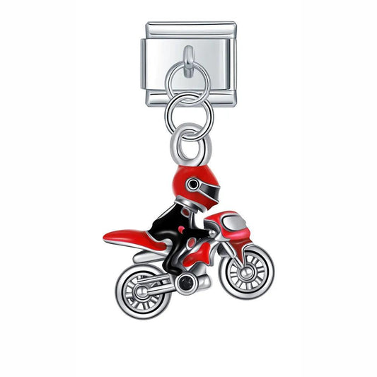 Biker and his Motorcycle, on Silver - Charms Official