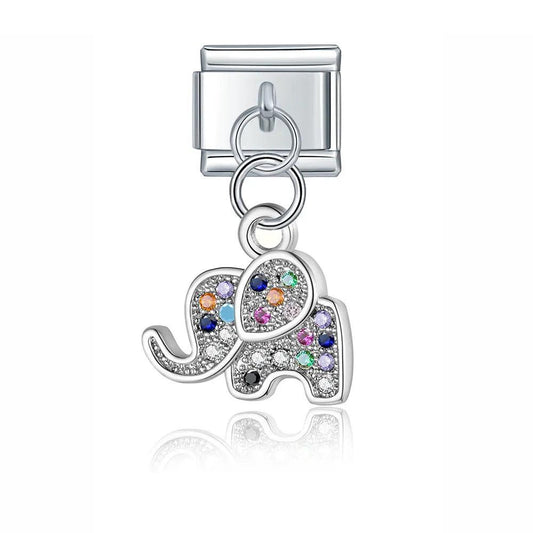 Elephant with Multicolor Stones, on Silver - Charms Official