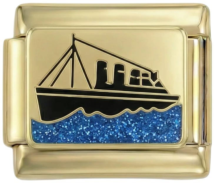 Golden and Black Ship with Blue Sea on Gold - golden-and-black-ship-with-blue-sea-on-gold.png