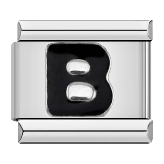 Letter B in Black, on Silver - Charms Official