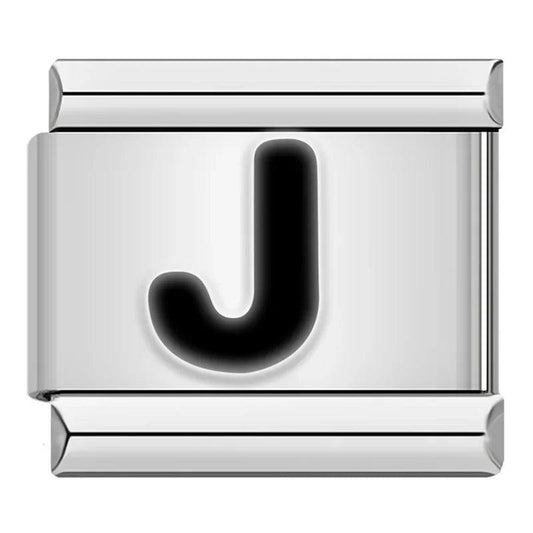 Letter J in Black, on Silver - Charms Official