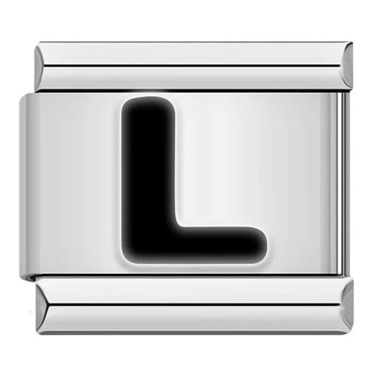 Letter L in Black, on Silver - Charms Official