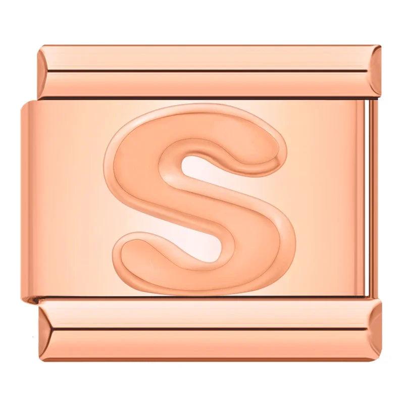 Letter S in Rose Gold, on Rose Gold - Charms Official