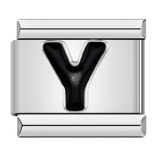 Letter Y in Black, on Silver - Charms Official