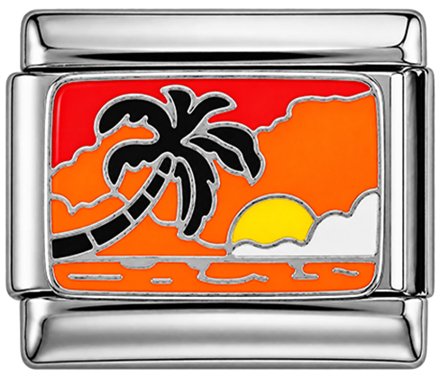 Atardecer con palmera en plata