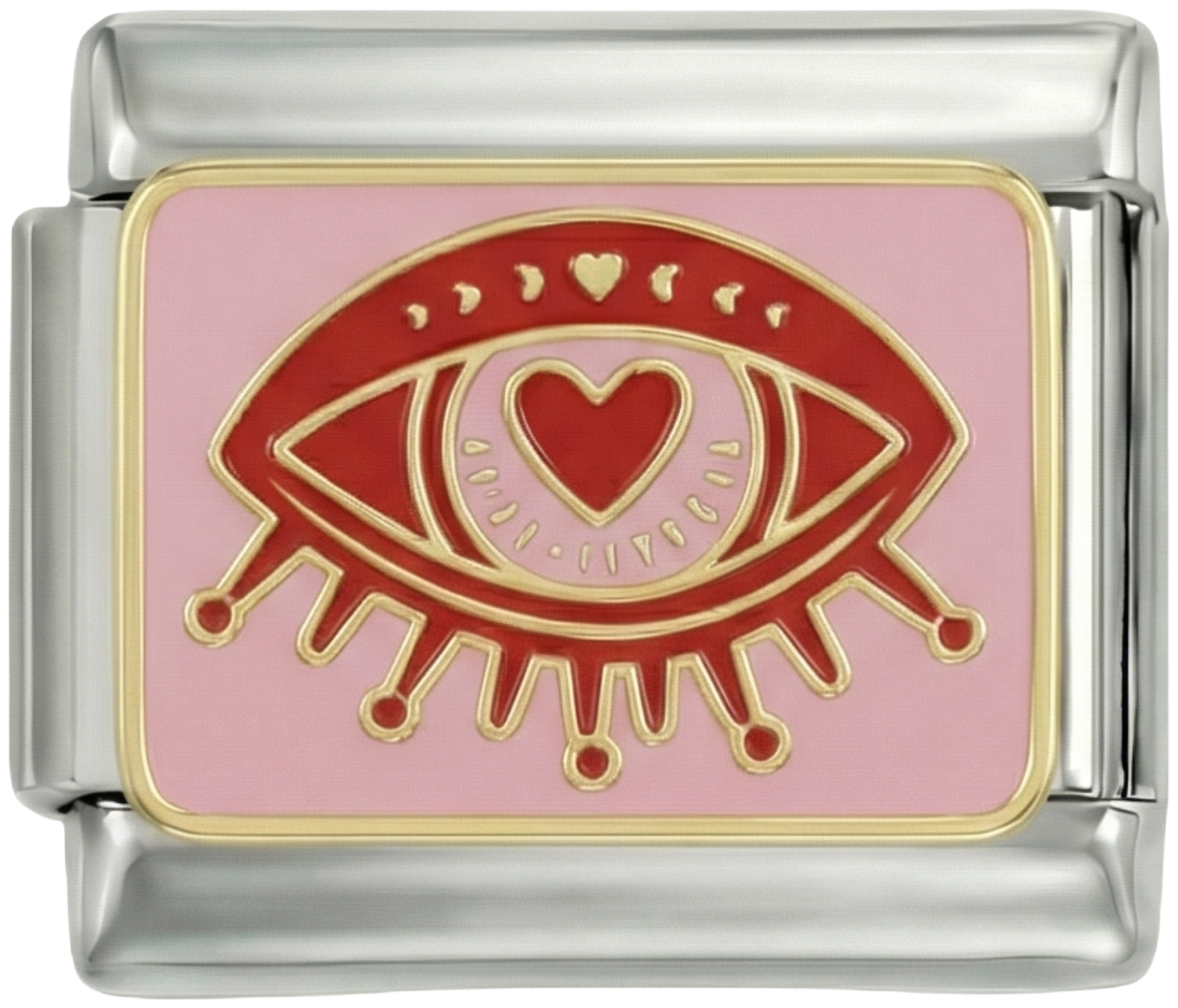 Pink Eye with Heart Eyeball on Pink Plate on Silver - pink-eye-with-heart-eyeball-on-pink-plate-on-silver.png