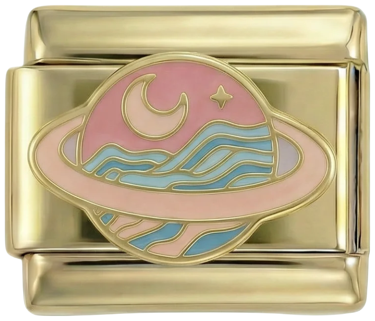 Pink Saturn with Moon on Gold - pink-saturn-with-moon-on-gold.png