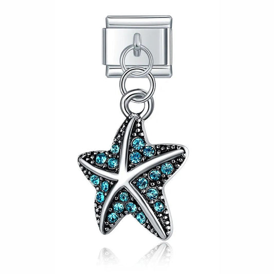 Starfish with Turquoise Stones, on Silver - Charms Official